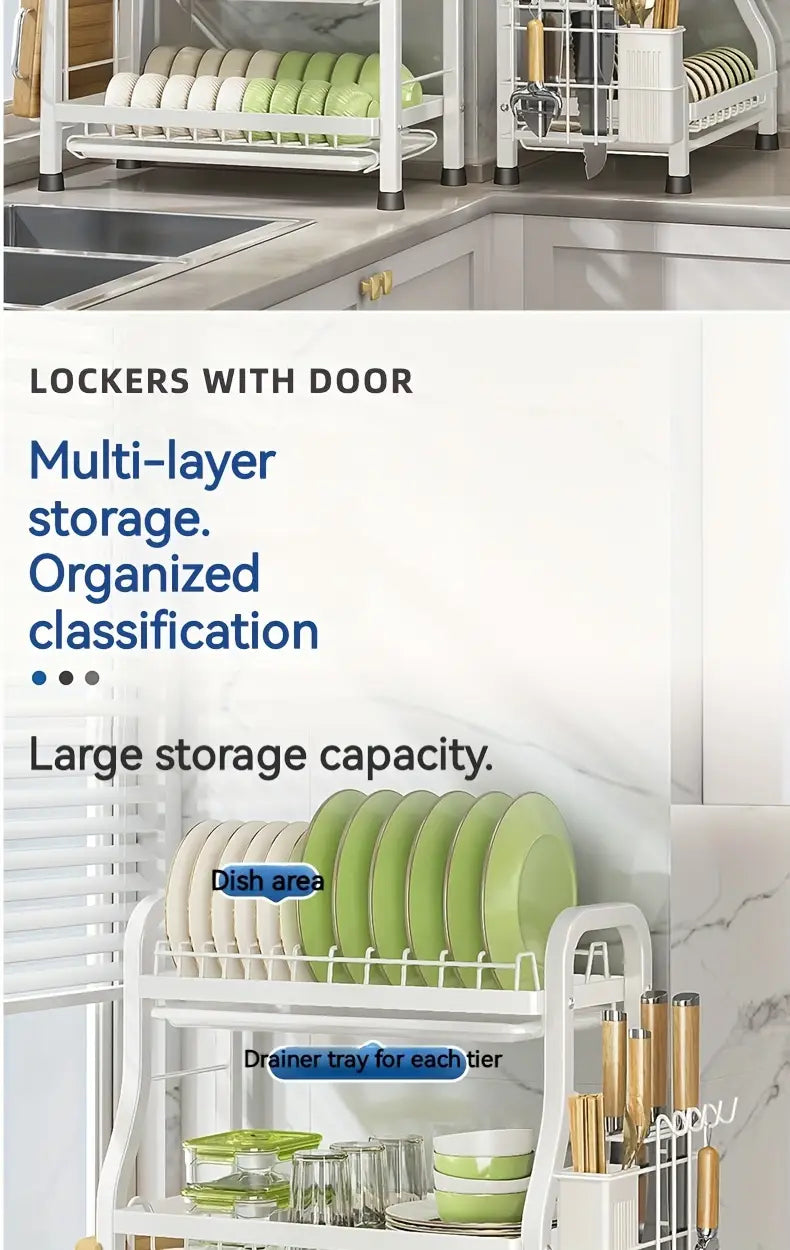 1 dona idish quritish tokchasi, 2-3 qatlamli saqlash tokchasi, katta sig‘imli idish qurituvchi, ko‘p funksiyali idish quritish uskunasi oshxona tokchasi va shkafi uchun, oshxona tashkilotchilari va saqlash, oshxona aksessuarlarining tafsilotlari 5