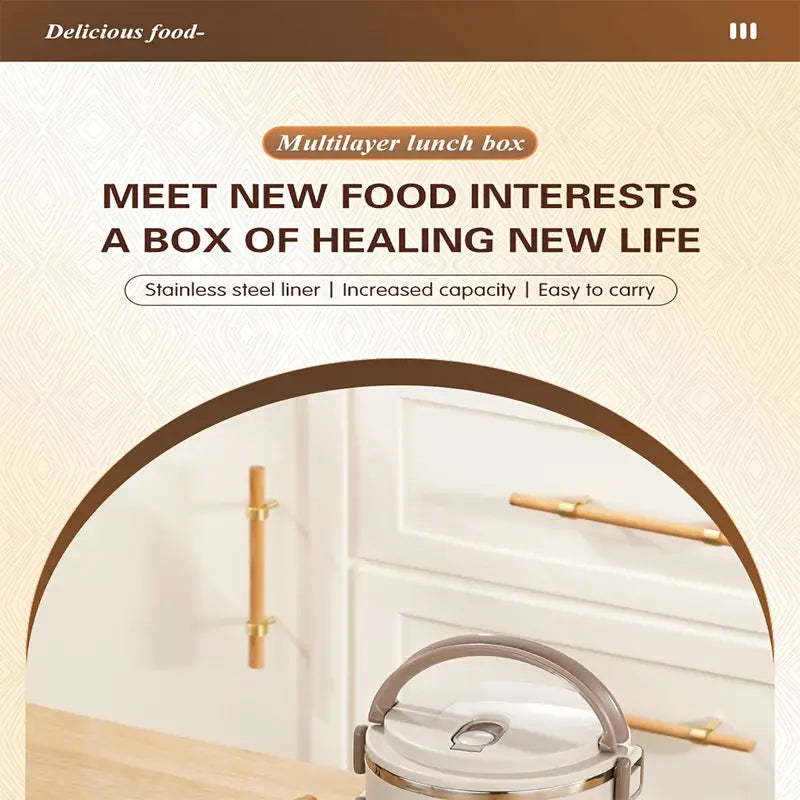 caja de almuerzo aislada de acero inoxidable con asa en la tapa, contenedor de almacenamiento de alimentos a prueba de fugas de varias capas para campamentos, pícnics, detalles 0