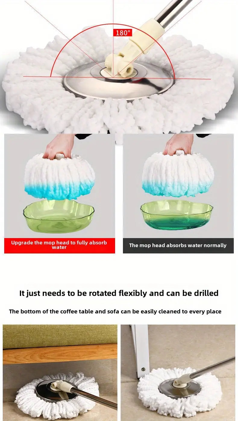 Set de mopa y cubo giratorio de 360° con mango ajustable, doble uso, húmedo y seco, fácil de limpiar para suelos, baños, cocinas detalles 3