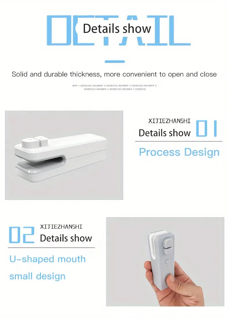 2 pack woserld mini bag sealer with cutter rechargeable usb heat sealer portable handheld magnetic hot stamping machine abs material semi automatic 12w 400mah lithium battery for fresh food   snacks details 2