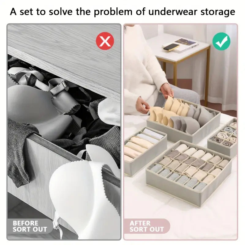 4 шт. складных тканевых разделителей для ящиков, органайзеры для носков, нижнего белья, бюстгальтеров, трусов, шарфов, экономии пространства, регулируемое решение для хранения дома, в общежитии, складной, универсальный органайзер, дышащий материал, органайзер для одежды, детали хранения 3