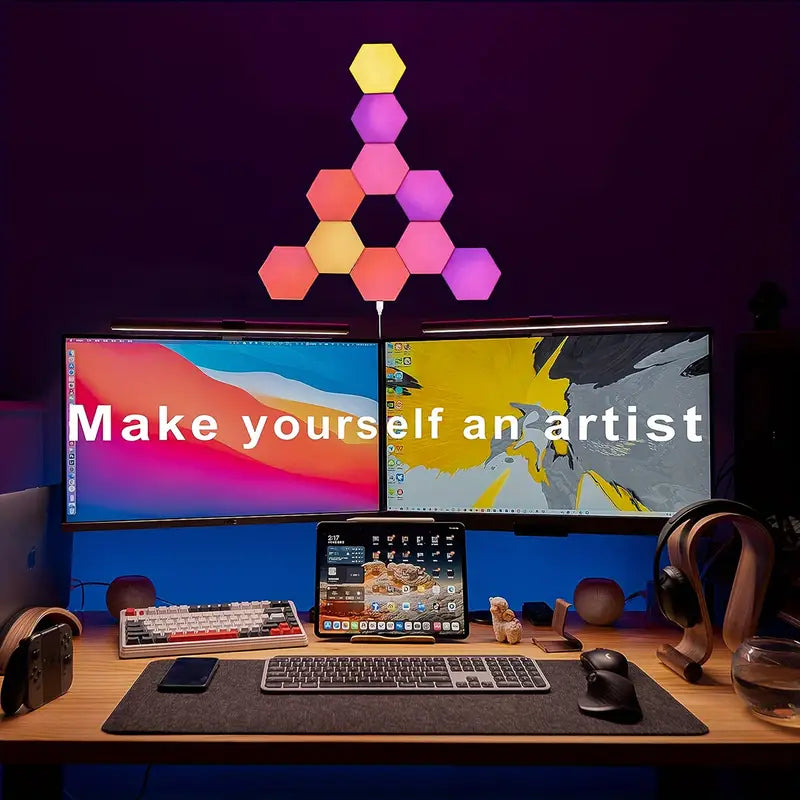 10pcs smart rgb hexagon led wall lights with sound remote control modular panels for smart diy geometry splicing and sync with music room decor details 5