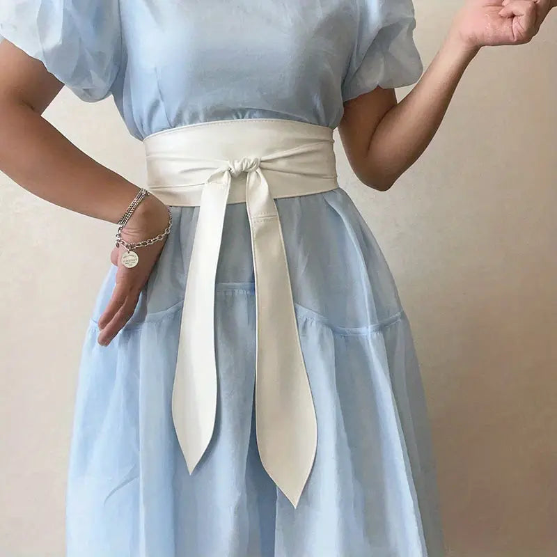 black bowknot   lace up tied knot corset pu wide belts cinch waistband elegant dress coat girdle for women details 4