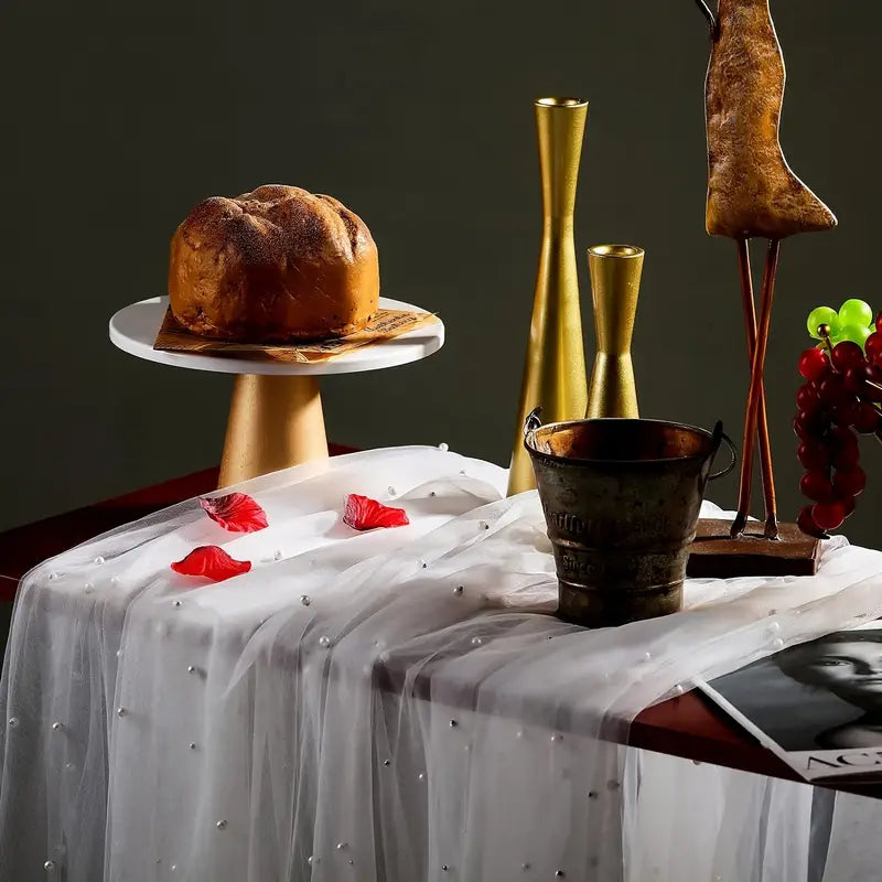 1pc romantic pearl lace table runner elegant wedding arch bridal shower decor embroidered sheer chiffon tulle wrinkle free for luxurious dessert table settings adds   and   to   details 3