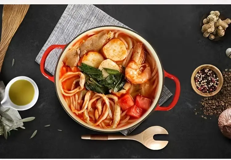 emal qoplamali temir dengiz mahsulotlari issiq idishi, yopishqoq, ko'p maqsadli oshxona idishlari, uy va restoran uchun tafsilotlar 1