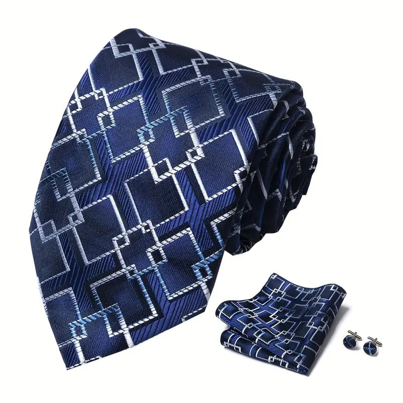 1 set of mens tie handkerchief and cufflinks mens fashion tie pocket square handkerchief and exquisite cufflinks set for wedding party business details 9