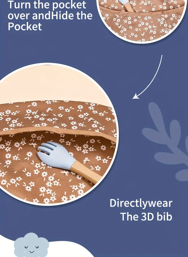 babero impermeable de fácil limpieza con cierre ajustable y gran bolsillo, detalles en tela reciclada de colores mezclados 4