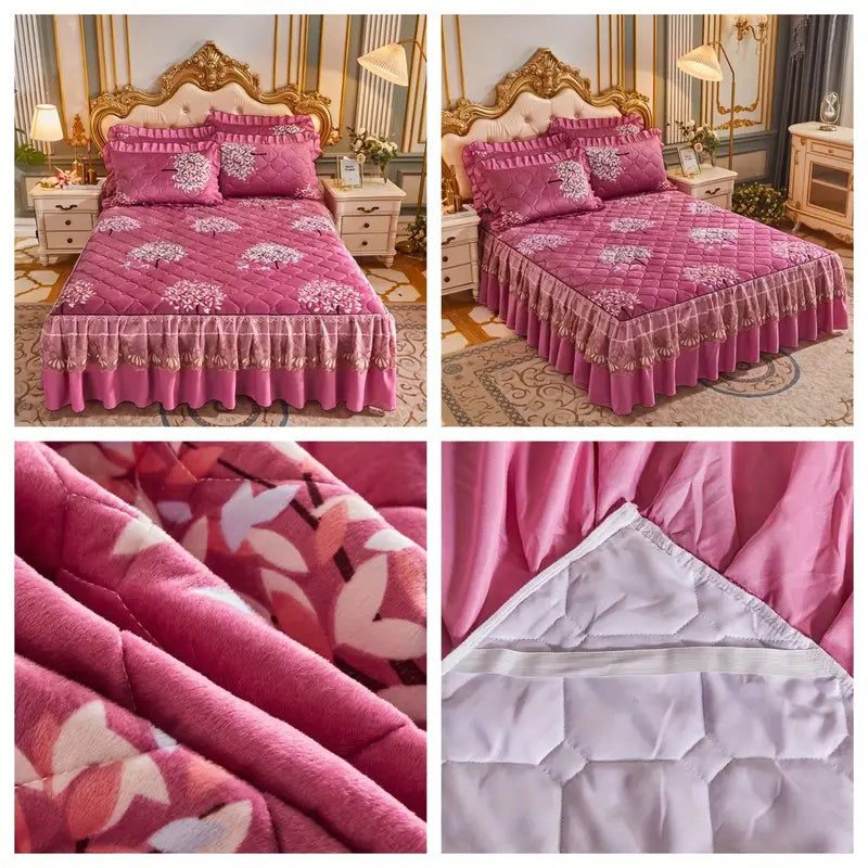 luxurious 3pcs bed skirt set with pillowcases machine washable fit non slip full coverage for a experience details 3