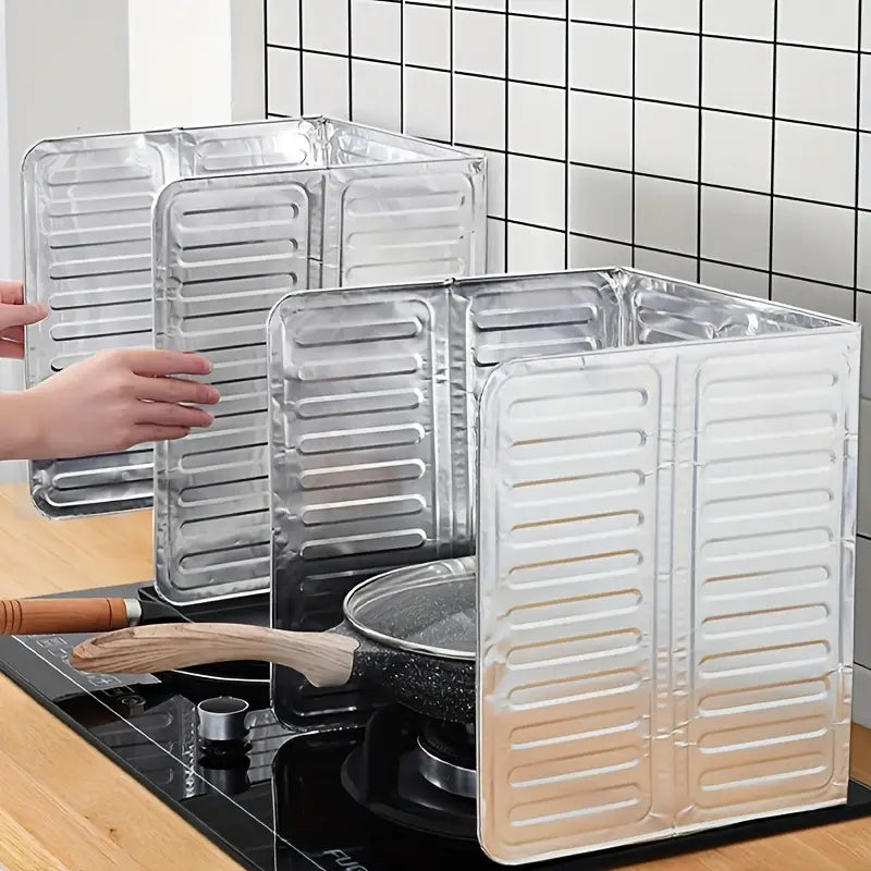 Protector contra salpicaduras de aceite para estufa de cocina de aluminio plegable, anti-quemaduras, para cocina de gas, aislante térmico, protector contra derrames, utensilios de cocina, sin contacto con alimentos, detalles 1