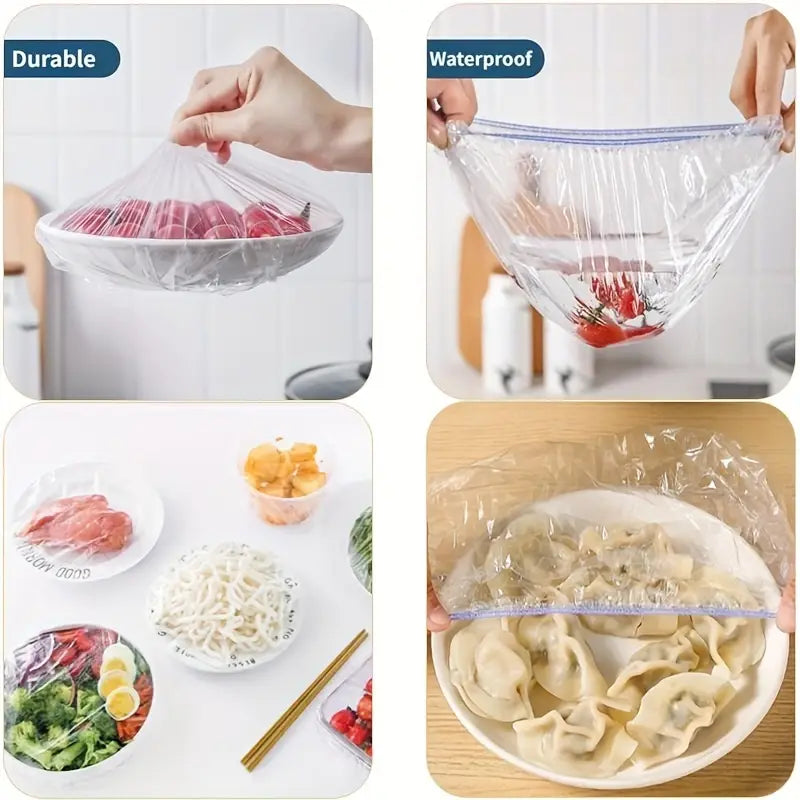 50pcs tapas de comida reutilizables, cubiertas protectoras elásticas para cuencos de comida, cubiertas de comida extensibles para frutas y verduras, para cuencos y platos, organizadores de cocina y almacenamiento, accesorios de cocina, detalles 0