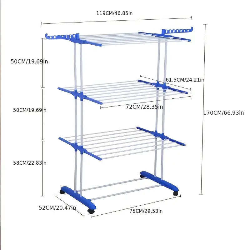 space saving 3 tier aluminum clothes drying rack with wheels foldable adjustable freestanding laundry organizer for indoor outdoor use drying racks details 8