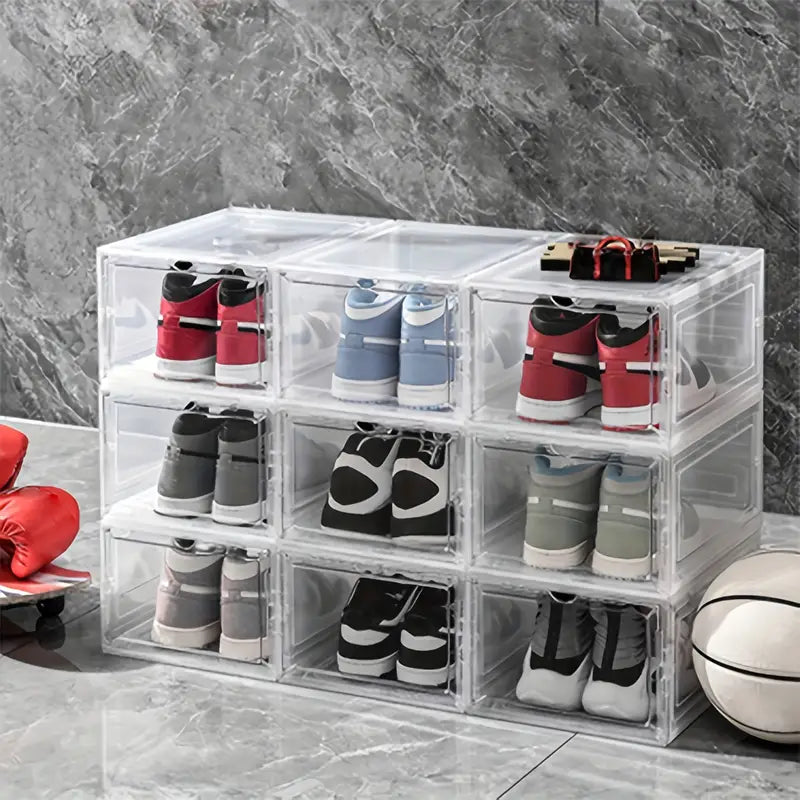 1pc plastic shoes storage box with magnetic transparent foldable shoes organizer dustproof shoes box for men and women side opening door shoes cabinet   closet space high quality shoe storage and organization for bedroom home details 2
