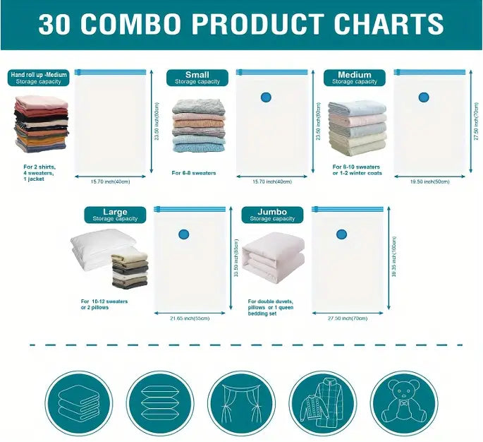 vacuum storage bags 30pcs 6 large 6 medium 6 small 6 rolls save 80 space for clothes storage vacuum storage bags for quilts blankets bedding clothes compressed sealed for closet storage storage bags for travel clothes manual pump details 3