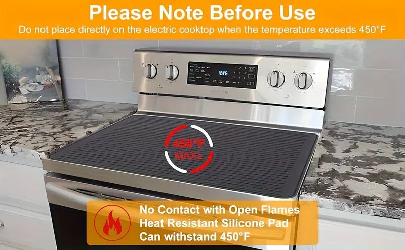 1pc cubierta de silicona para estufa eléctrica para encimera de vidrio de 28 x 20 cm, protector para estufa, protector para cocina de inducción, tapete antideslizante, resistente al calor, cubierta superior para horno, tapete multipropósito, negro y gris, detalles 1