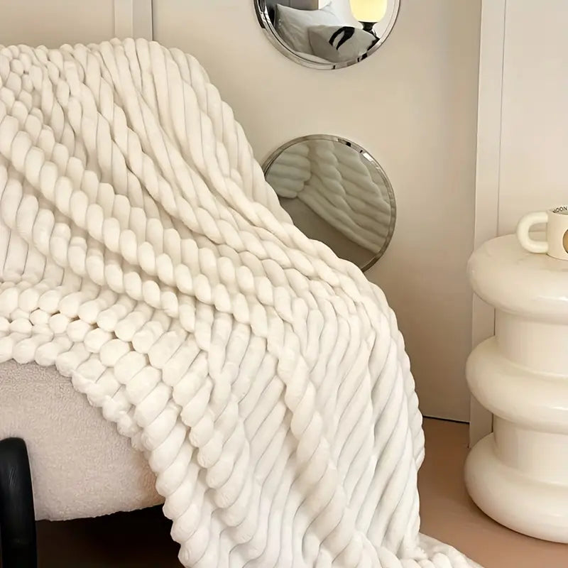 contemporary striped plush throw blanket knitted polyester bed blanket machine washable soft and cozy for bedroom sofa and outdoor use 1pc thick geometric pattern details 5