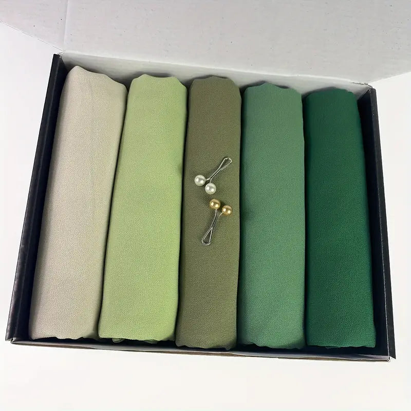   womens solid color chiffon headscarf   chiffon muslim headscarf ramadan festival gift 5pcs headscarf 2pcs headscarf clip details 4