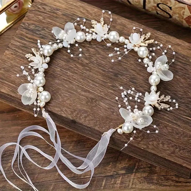   bridal headband 1pc alloy   flower hair wreath with rhinestones   pearls   wedding dress prom and photography accessories for women details 1