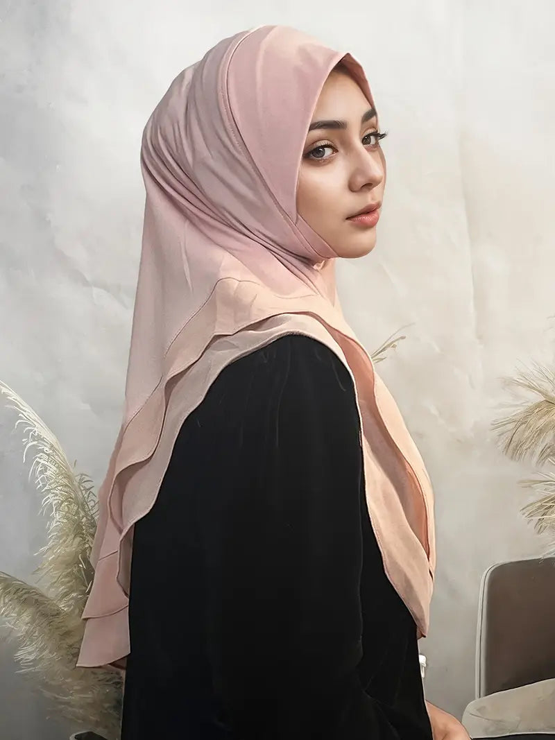 middle eastern headband   womens head covering solid color double layer chiffon hijab cap modest style gifts for eid details 1