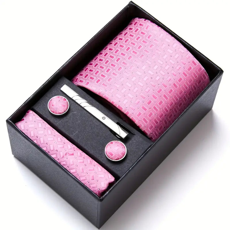 1 set of mens blue tie pocket square handkerchief tie clip and cufflinks holiday present necktie gift box wedding accessories details 16