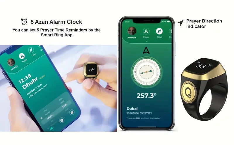 duo'olar aqlli uzuk   uzuk soat duo'olar hisoblagichlari bilan uzuk 5 duo vaqti eslatmalari duo'olar   ko'rsatkich qo'llanmasi uzun   oled displey   soat beads uzuk moda salqin musulmon   zikr uzuk tafsilotlari 1