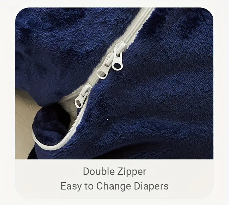   saco de dormir de franela acogedor, anti patadas, con impresión de animales y cierre de cremallera para primavera y otoño, detalles en azul, talla 6