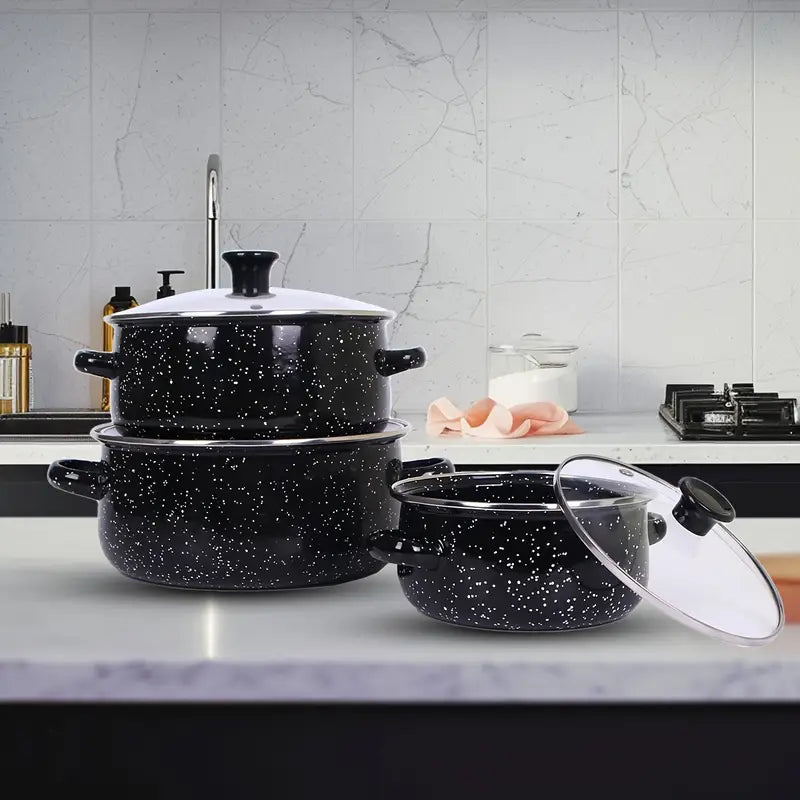 ko'p maqsadli, engil, portativ emal oshpazlik qozonlari to'plami, supalar uchun mos, induksiya va gaz pechlari bilan mos, zarur oshxona asbobi tafsilotlari 0