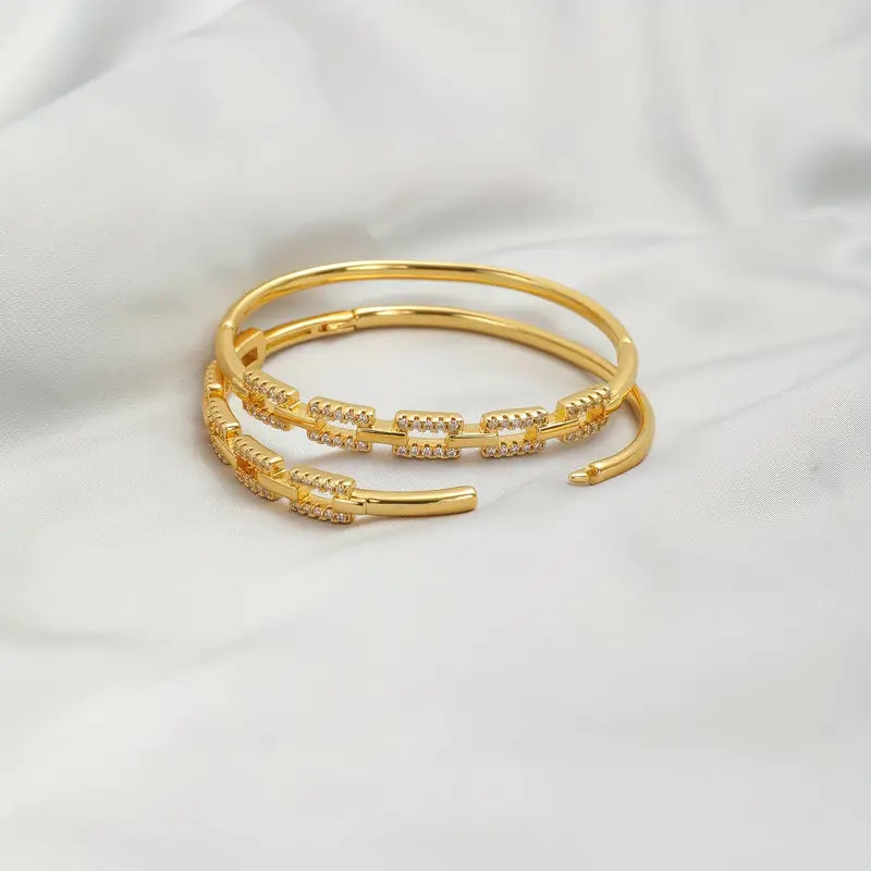 luxury boho 24k plated copper cuff bracelet set with zirconia stones elegant bridal jewelry for weddings and parties valentines day gift fits   set of 2 details 1