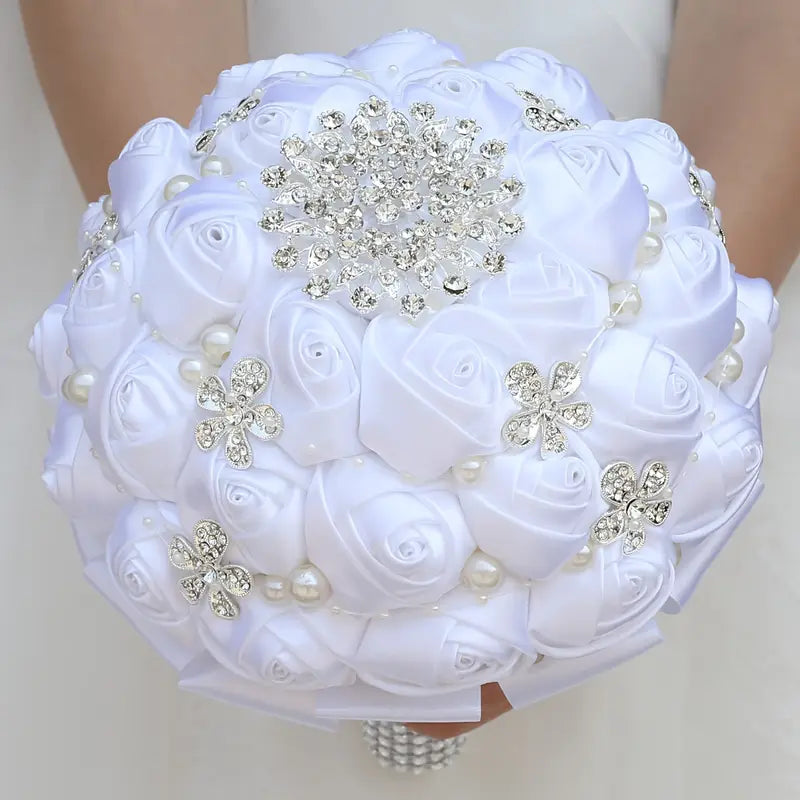 bridal with pearls and rhinestones romantic wedding flower handheld accessory details 3