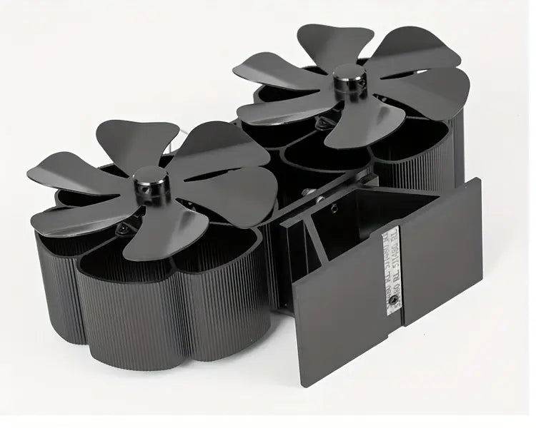 dual head 12 blade wood stove fan with thermometer non electric heat powered for   heat distribution ideal for log burners fireplaces details 7