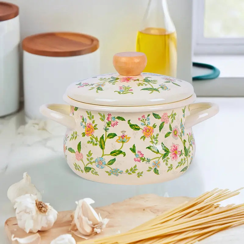 enamel floral soup pot with rolled edges suitable for and induction cooker ideal for fresh cooking journey details 11