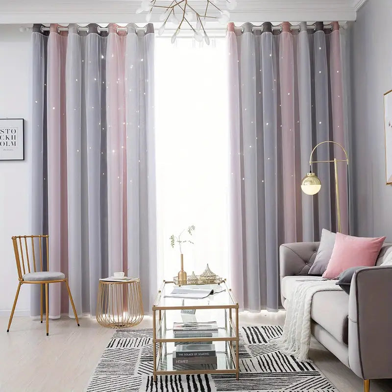 1 панель радуга с вырезанным звездным узором занавеска для детской спальни и гостиной, двухслойное оконное оформление, занавеска с люверсами, домашний декор, детали 8