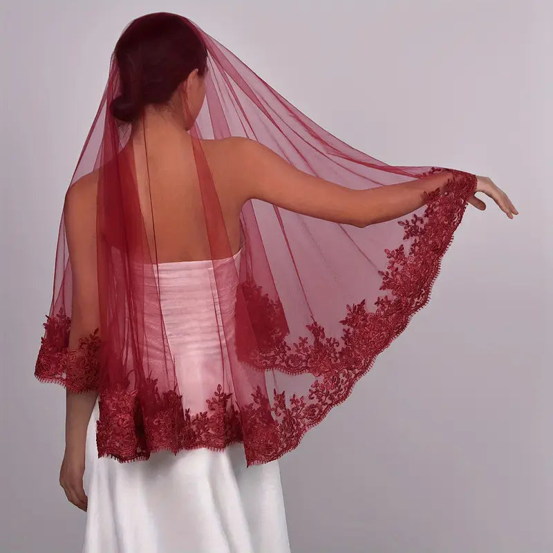 zamonaviy qizil tilla to'y voiligi to'y uchun aksessuar nylonga qo'lda yuvish faqat tafsilotlar 2