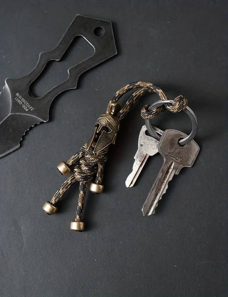 Funky Brass Car Keychain - Stylish Metal Backpack Charm, Deep Brown details 1