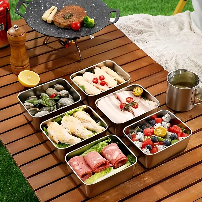 Juego de 5 piezas de almacenamiento de alimentos de acero inoxidable con tapas manuales, lavables a mano, ideal para preparación de comidas, picnics al aire libre, detalles 8