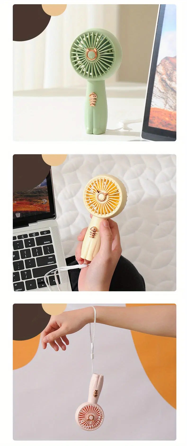 TOOP Cartoon Mini Qo‘l Fan with Light, ABS Material, USB Rechargeable 500mAh Lithium Battery, Portativ Stol Fan uchun Yozgi Sovg‘a tafsilotlari 7