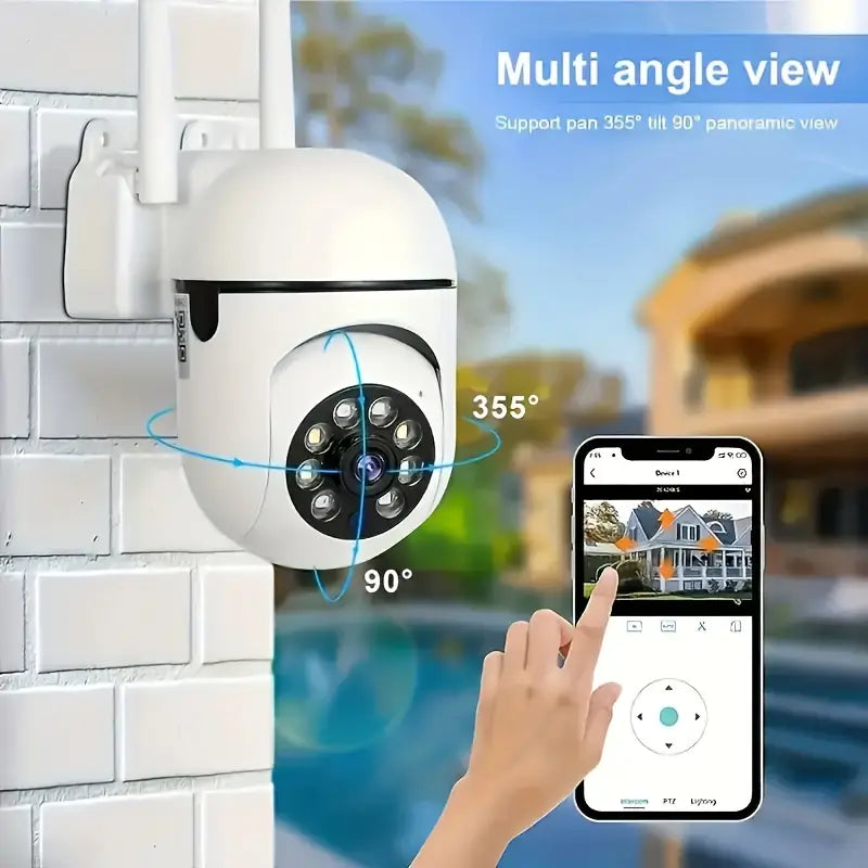 1 шт. QKH 2.4G WiFi HD Security Camera, PTZ с автоматическим отслеживанием, сигнализацией, цветным ночным видением, AI-детектором движения, прожектором, разрешением 1440P, горизонтальным вращением 350° и вертикальным 90°, двусторонним звуком, совместимостью со смартфоном, питание от USB, материал ABS, детали 3