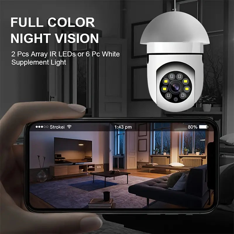 Wireless E27 Wifi Camera, 355-degree Panoramic IP Camera, 1080P Smart Home Surveillance Camera, With Motion Detection Alarm Night Vision Two-way Communication Indoor Monitoring Care Security Camera details 4