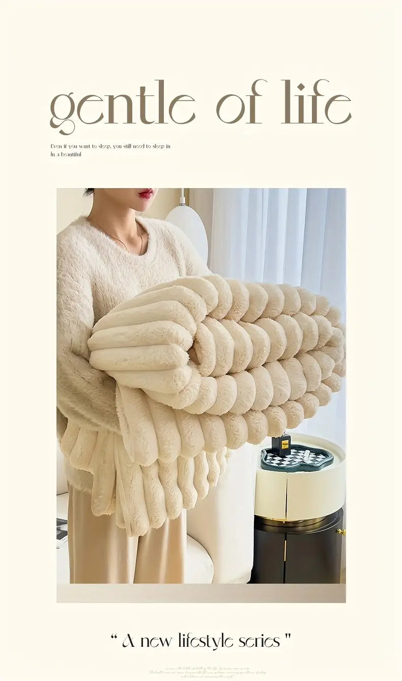 luxurious rabbit fur throw blanket versatile machine washable for bed office perfect christmas gift details 4