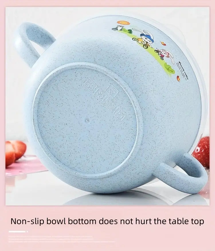 cartoon bowl cutlery fall proof insulated auxiliary food bowl double handle eating bowl with lid microwavable bowl details 13