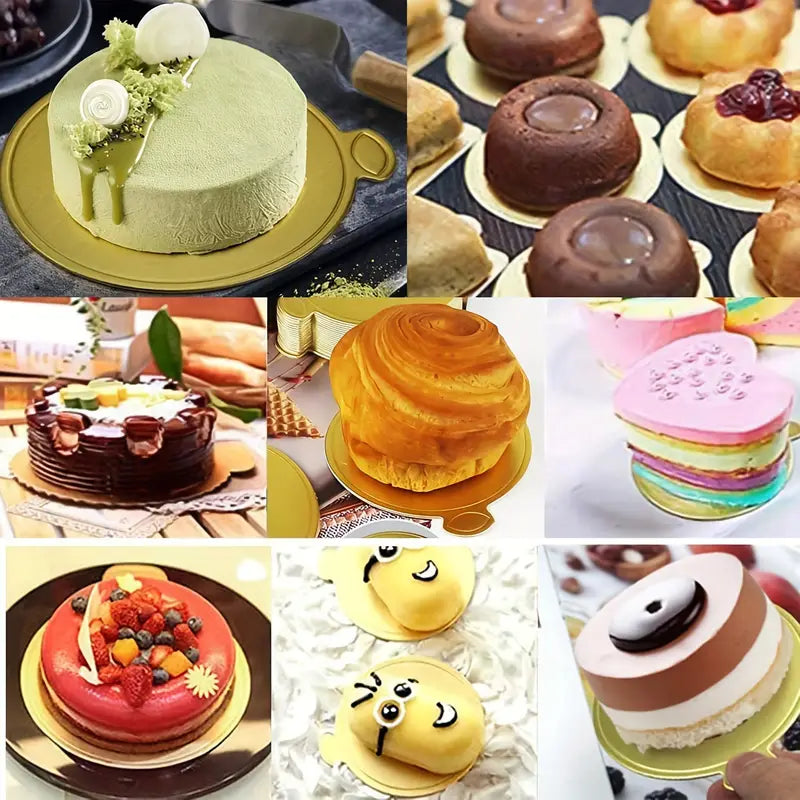 50 100pcs round cake boards golden cardboard mini cake base mousse dessert board base disposable cupcake boards for wedding birthday party displays tray details 8