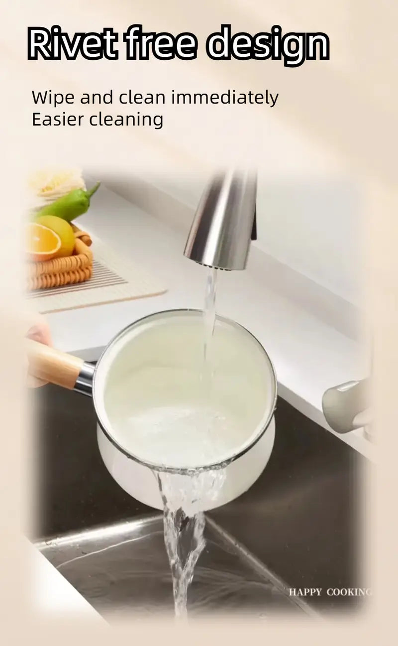 1pc cazo de esmalte de 6 pulgadas de capacidad pequeña, olla para sopa, olla con tapa, olla para leche, olla auxiliar de cocina, olla de cocina adecuada para una sola persona, olla para sopa más fácil, detalles de la olla con recubrimiento libre de químicos 2