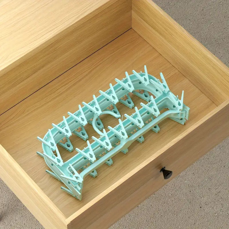 пластиковая сушилка для нижнего белья и носков с зажимами, напольная многофункциональная вешалка для одежды с 32 зажимами, экономящая место органайзер для сушки белья для быстрого высыхания, упаковка 1, детали 6