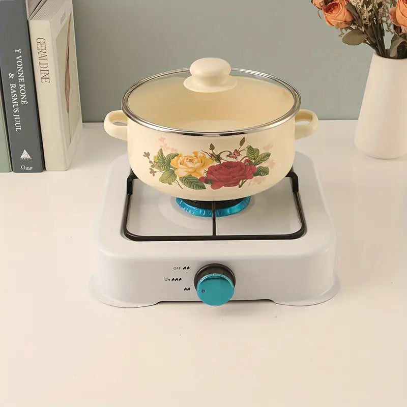 3pcs enamel cookware set with glass lids gas stove compatible soups ideal for home kitchens restaurants details 6