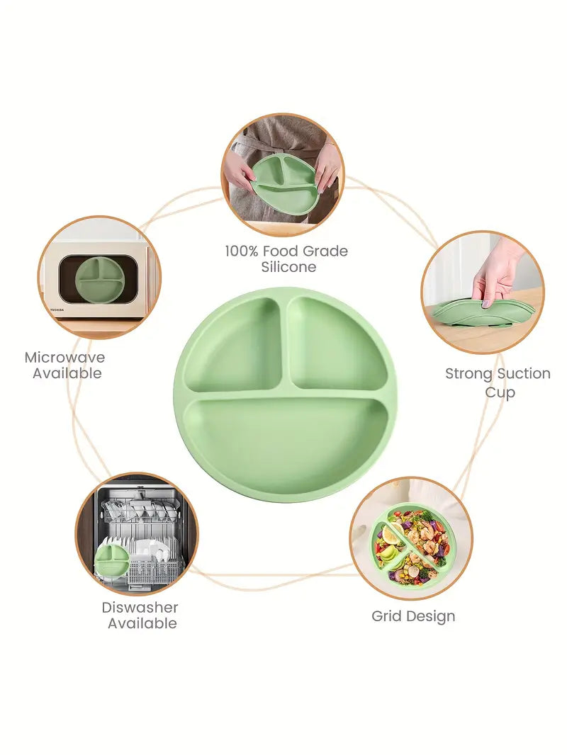 tyry hu 3pcs set silikon chaqaloq ovqatlanish to'plami silikon bo'linadigan yopishqoq plita led weaning to'plami plitalar va asboblar to'plami stolga xizmat qilish uchun plita va qoshiq christmas halloween va thanksgiving sovg'alari tafsilotlari 3