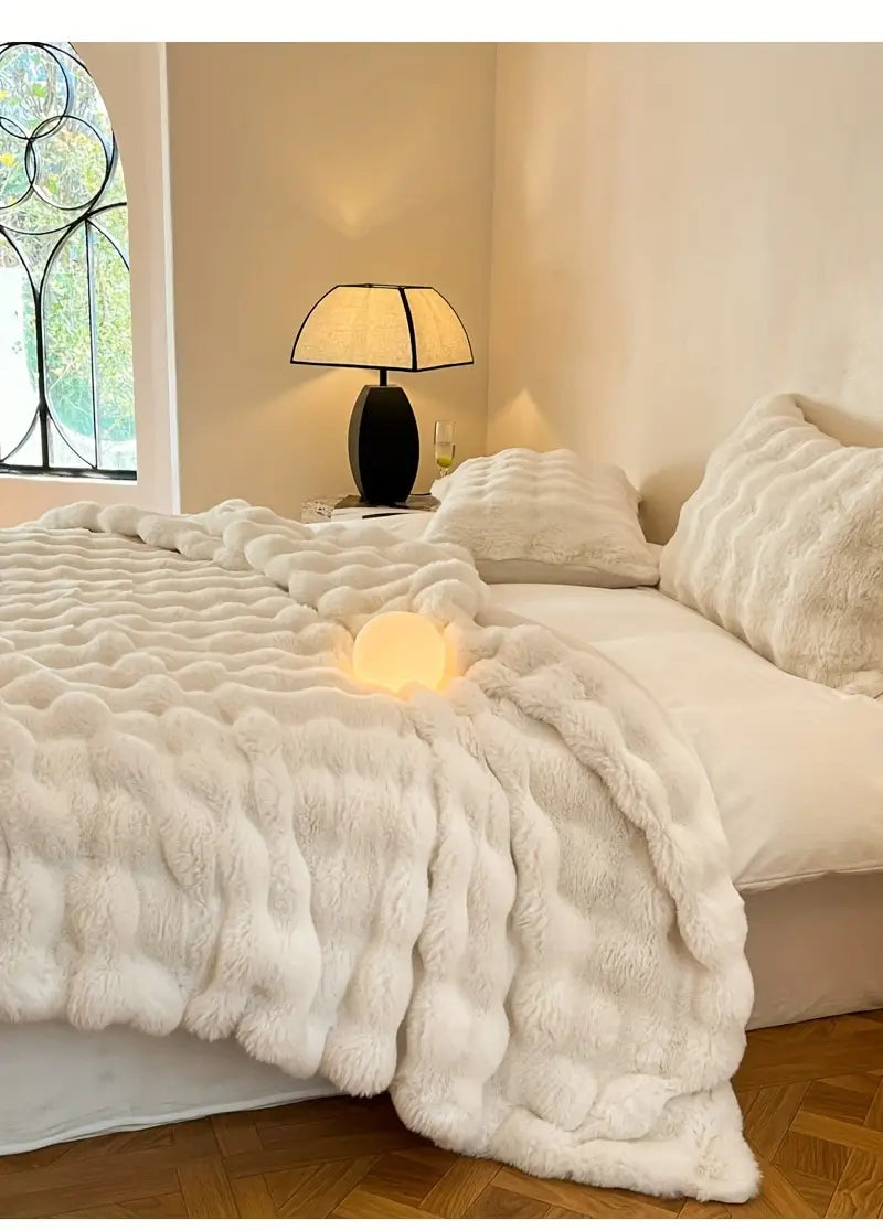 1pc rabbit fur blanket solid color fleece blanket super soft comfortable warm blanket suitable for bedroom office camping decoration details 1