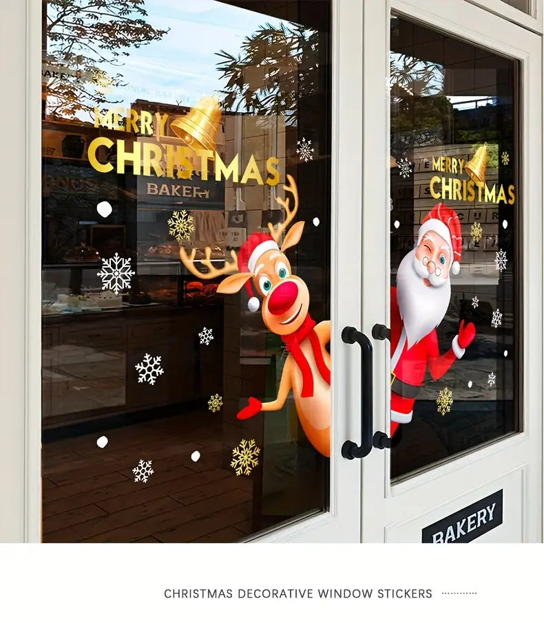 1pc christmas window cling festive holiday decoration static window film contemporary style no power needed for home kitchen 3d santa reindeer design 11 8x15 7 inches details 0