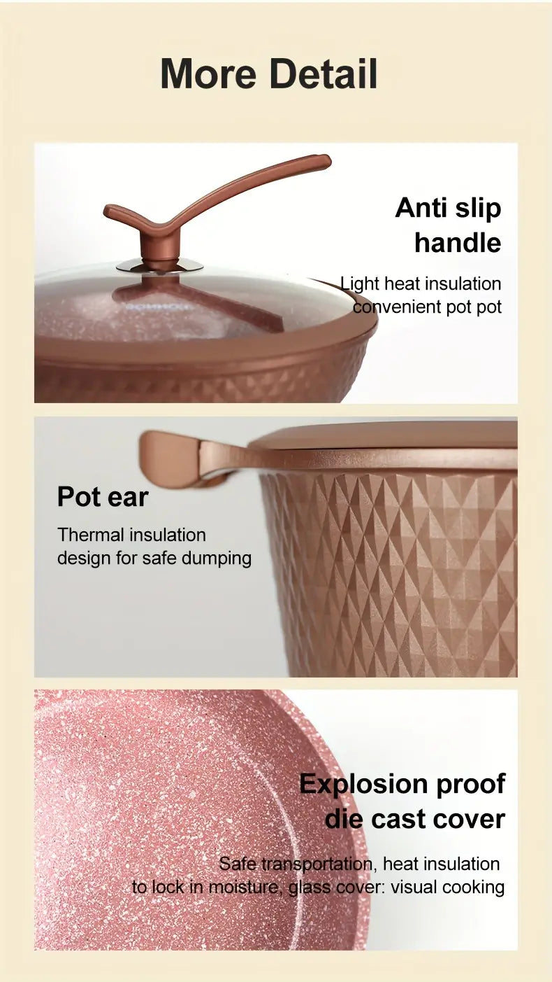 Juego de utensilios de cocina de la serie Diamond, conjunto de 15 piezas, sartén antiadherente de alta calidad y juego de ollas para sopa, olla de aluminio fundido a presión, conjunto de utensilios de cocina multifuncional de alta gama, detalles 5