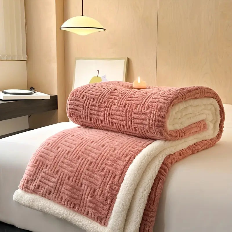 1шт современный стиль двустороннее реверсивное одеяло из бархата с геометрическим узором, жаккардовое плетение, мягкое теплое шерпа-флис, плед для дивана, кровати, на открытом воздухе, кемпинг, многофункциональный подарок, 300-350 г полиэстер, детали 13