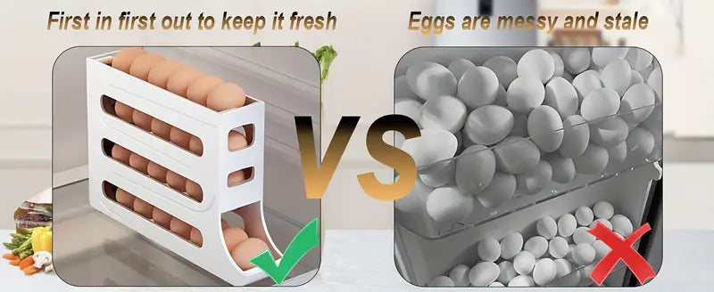 30 tuxum sigʻimi boʻlgan muzlatgich uchun saqlash tashkilotchisi avtomatik holda joyni tejovchi oshxona tuxum tarqatuvchi rack 4 qavatli toʻplanadigan tuxum lik yopqichli konteyner BPA bepul tuxum saqlash aksessuari tafsilotlari 2