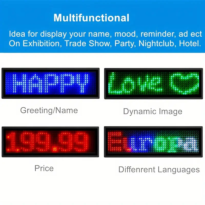 popular   rechargeable wireless led badge 48x12 pixel   display app controlled scrolling text logos easy diy customization for events restaurants nightclubs     multi language support exhibitions hotels men women gifts details 3